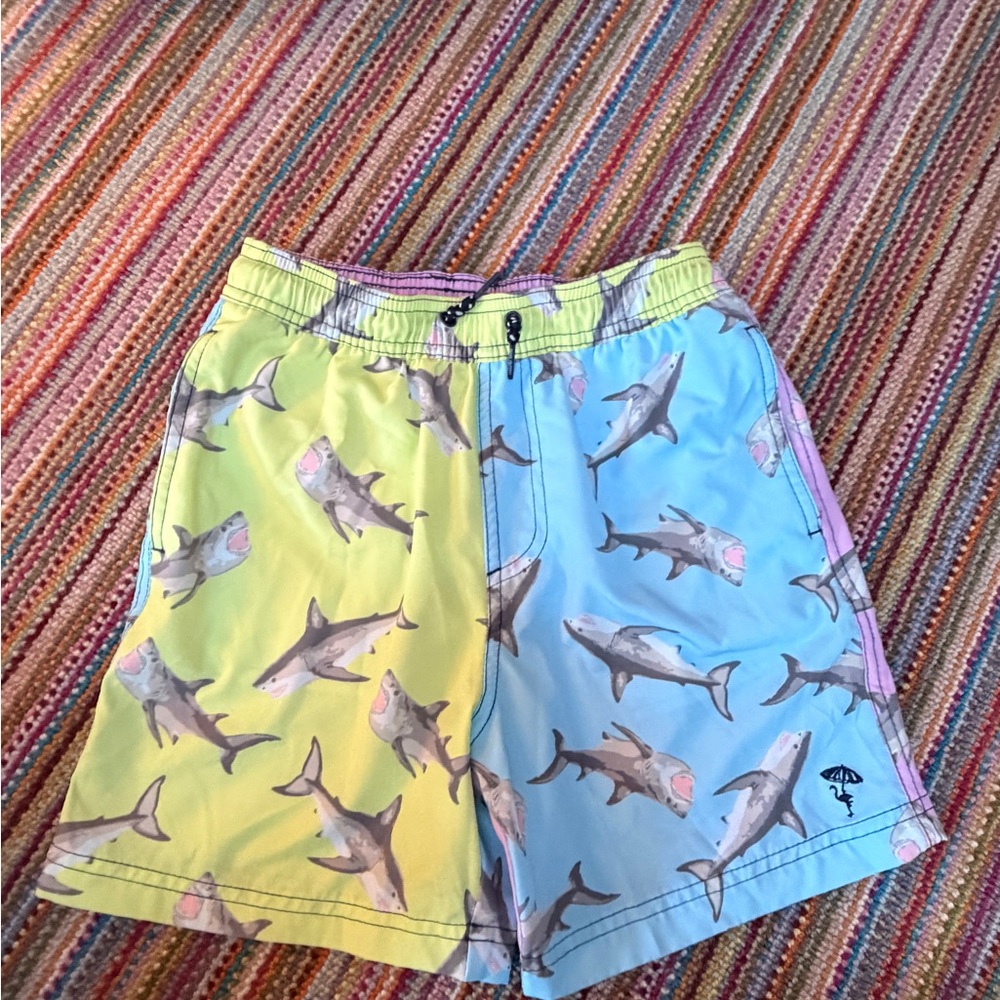 Shade Critters Block color appearing under water shark swim shorts